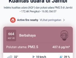 Kabut Asap Makin Pekat, ISPU Kota Jambi Melejit ke Angka 664